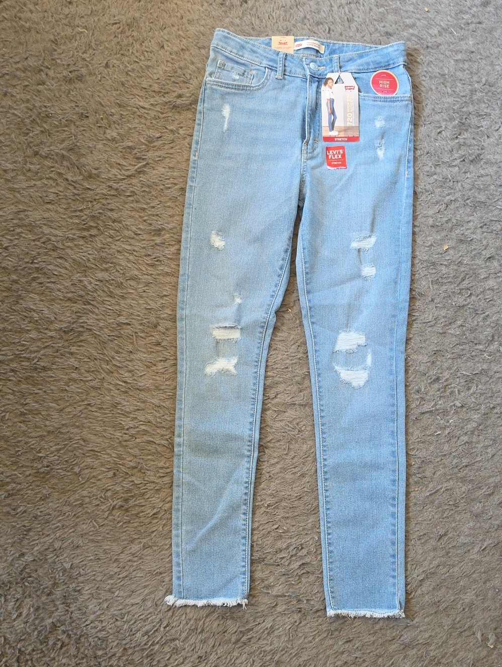 NWT Girls Sz 14 Levi's Light Blue Distressed Skinny Jeans with Raw Hem
